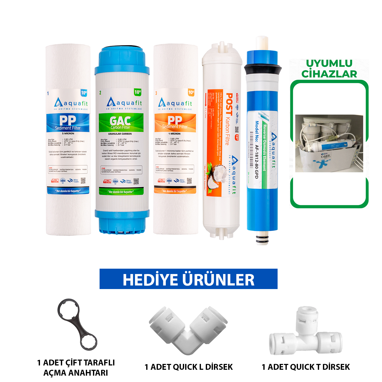 İhlas Aura Cebilon Compact 101 MC Su Arıtma Cihazı 5'li Filtre Seti  (Silver ve Platinum Uyumlu Değildir)