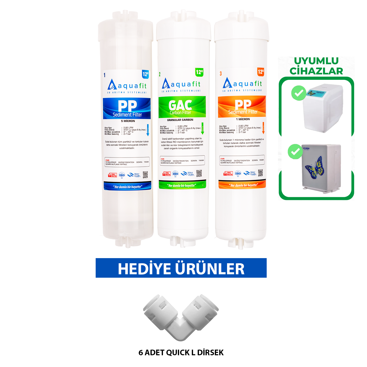 Hyundai Su Arıtma Cihazı Hnd-35 ve Hw-100 Up Uyumlu 3’lü Filtre Seti