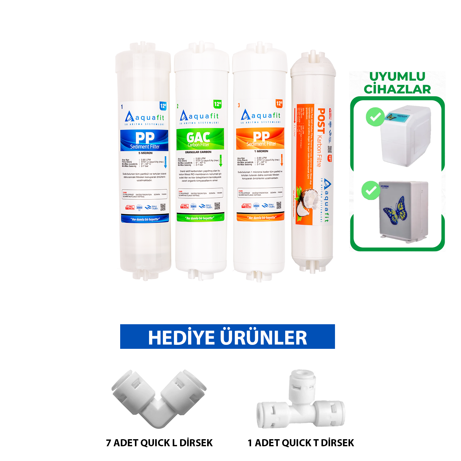Hyundai Su Arıtma Cihazı Uyumlu Hnd-35 ve Hw-100 Up Uyumlu 4’lü Filtre Seti