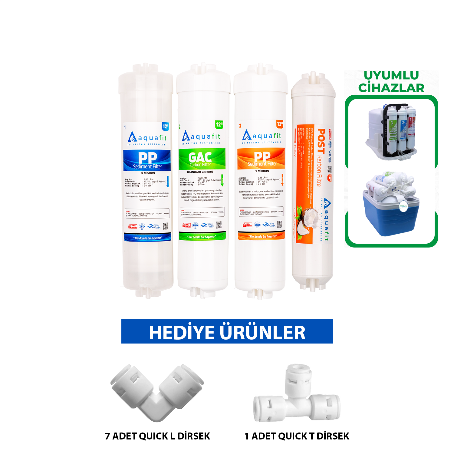 Kapalı Kasa Su Arıtma Cihazı İki Tarafı Ouick 4'lü Filtre Seti