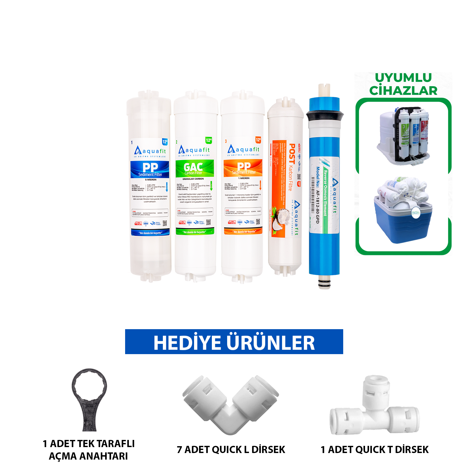 Kapalı Kasa Su Arıtma Cihazı İki Tarafı Ouick 5'li Filtre Seti
