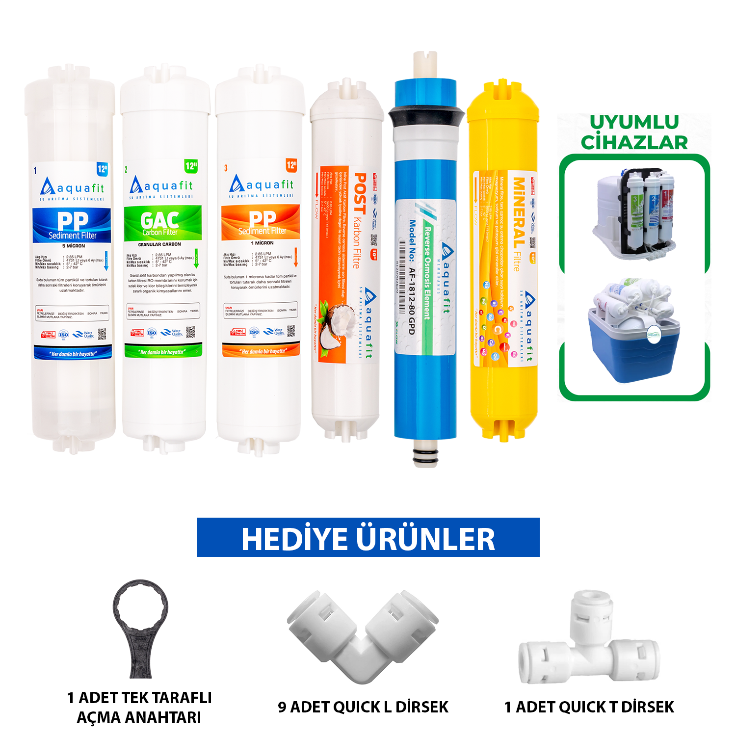 Kapalı Kasa Su Arıtma Cihazı İki Tarafı Ouick 6'lı Filtre Seti