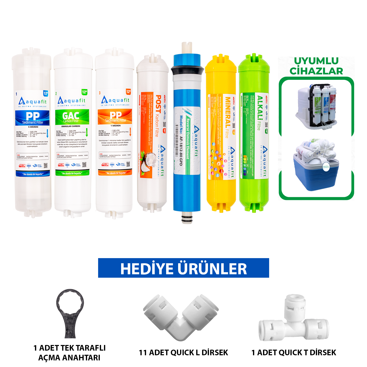 Kapalı Kasa Su Arıtma Cihazı İki Tarafı Ouick 7'li Filtre Seti
