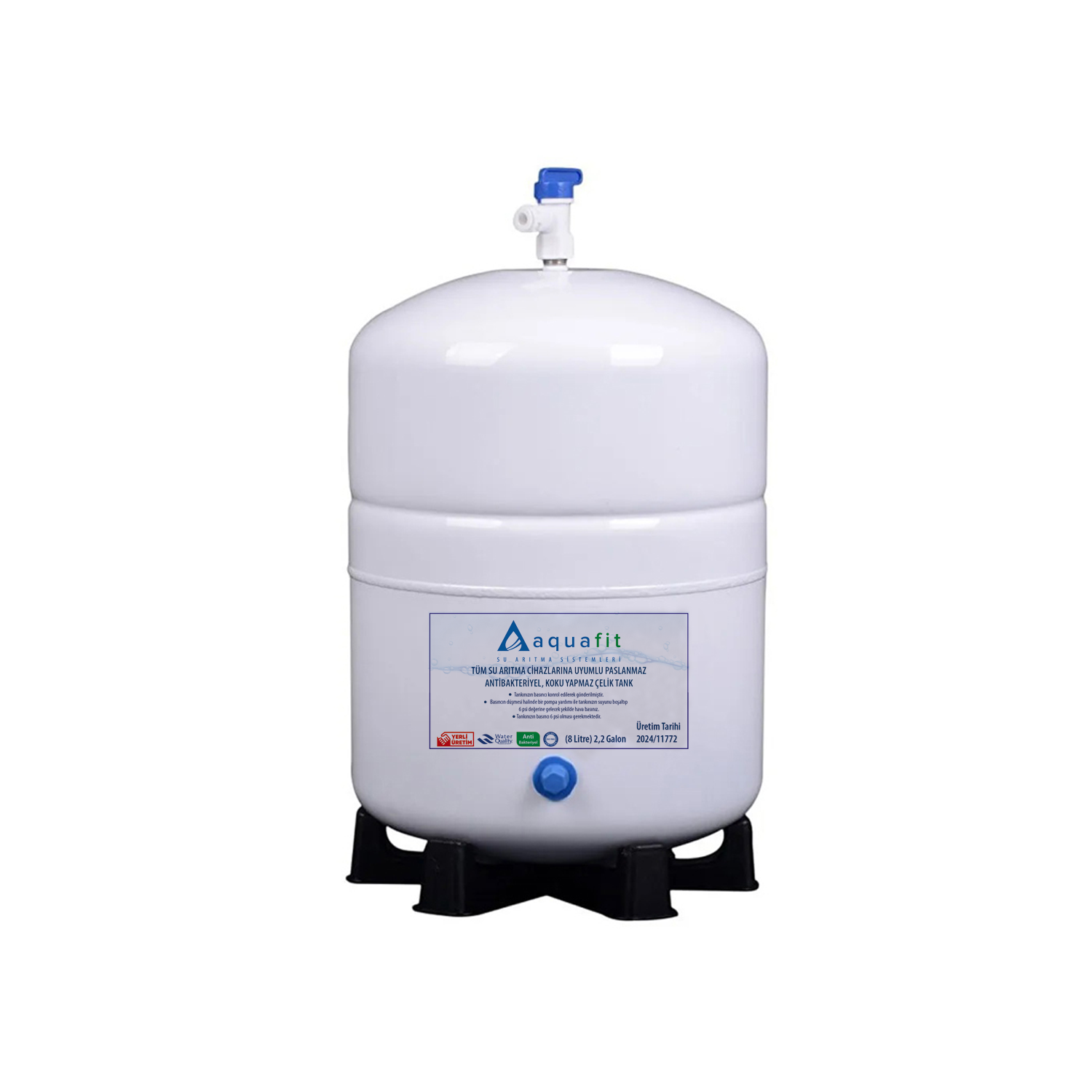 Su Arıtma Cihazı 8 Lt. Aquafit Paslanmaz Çelik Tank - Tank Vanası ve Tank Ayağı Hediyeli