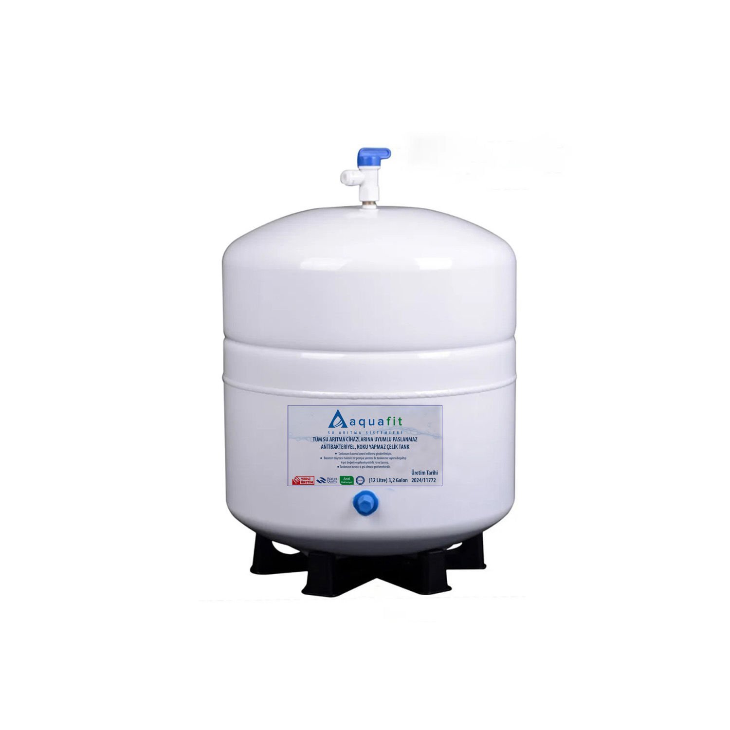Su Arıtma Cihazı 12 Lt. Aquafit Paslanmaz Metal Tank - Tank Vanası ve Tank Ayağı Hediyeli
