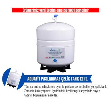 Su Arıtma Cihazı 12 Lt. Aquafit Paslanmaz Metal Tank - Tank Vanası ve Tank Ayağı Hediyeli