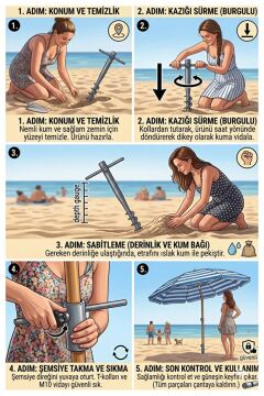 Plaj Şemsiyesi Sabitleme Kazığı - Metal Kazık - Sahil Direk Sabitleyici